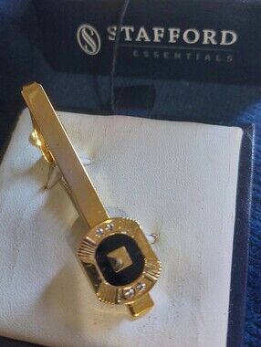 Stafford Essentials Goldtone w/rhinestones Tie Clasp, Vintage Estate Jewelry